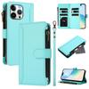For iPhone 16 Pro Max Leather Case 9 Card Slots Zipper Wallet Stand Phone Cover with Wrist Strap