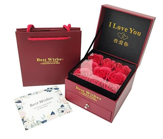 Rose Gift Box: Necklace, Ring, and Everlasting Soap Flower Packaging