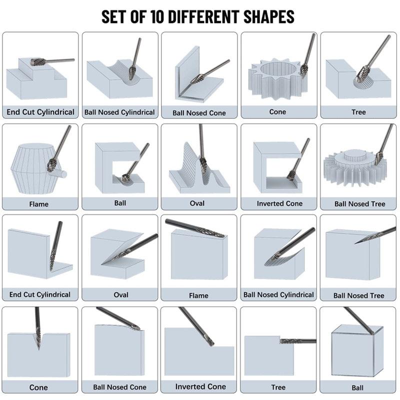 Carbide Burr Set Die Grinder Rotary Tool Rasp for Dremel Wood Carving Bits Metal Grinding Engraving Cutting Trimming Porting