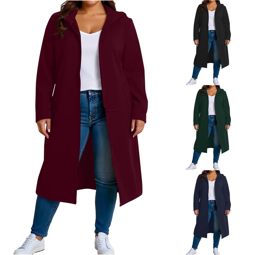 Women's Fashion Casual Plus Size Hooded Long-Sleeve Solid Jacket