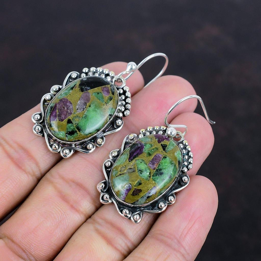 Серьги из медного рубина и цоизита, натуральные драгоценные камни, серьги из стерлингового серебра 925 пробы, изумительные ювелирные изделия ручной работы, серьги последнего дизайна, свадебный подарок
