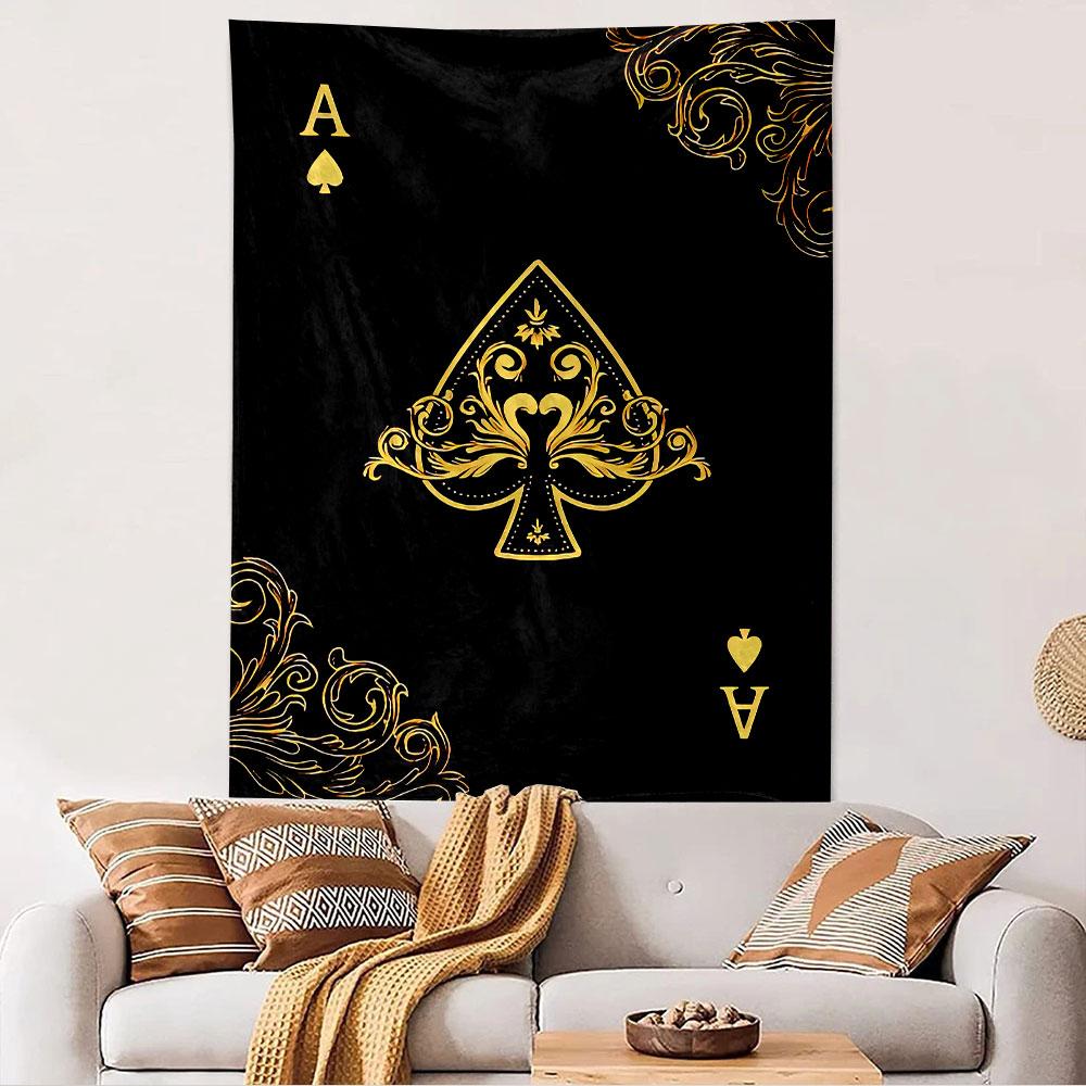 Ace Playing Card Art Tapestry Wall Hanging, Poker Card Suit Poster, Retro Wall Decor for Bedroom Living Room Game Room