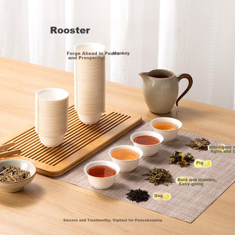 JD Original Disposable Kung Fu Tea Cups, Biodegradable Sugarcane Pulp Barbecue Camping Thickened Durable Water Cups 60ml [50 Pieces]