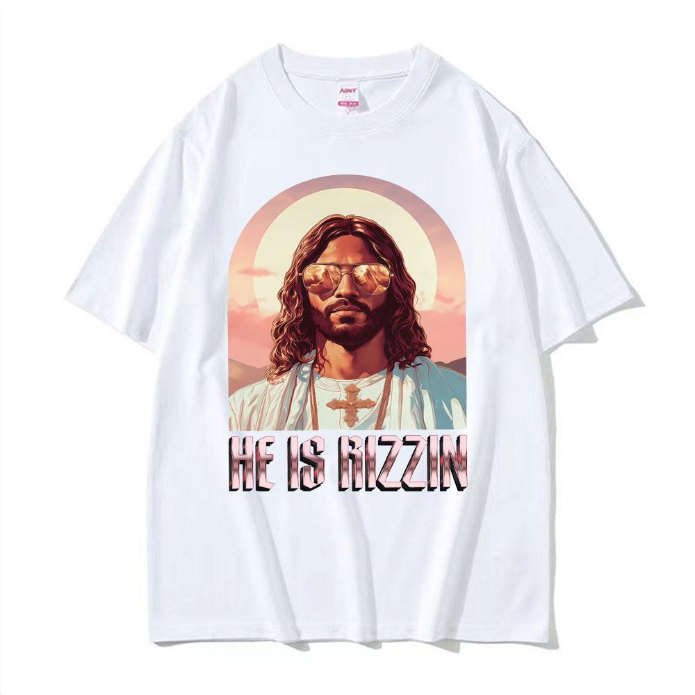 He Ls Rizzin Jesus Rap Easter Jesus Shirt TShirt Unisex Clothing Hip Hop Humor Style T Shirt Tops Unisex Comfort 100 Cotton Tees
