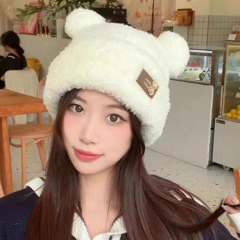 1 шт. модные осенне-зимние женские шапки-бини, теплые милые шапки с медвежьими ушками, повседневные вязаные плюшевые мягкие