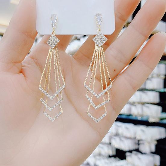 Женские серьги-капли, трехслойные блестящие стразы в форме ромба, висячие серьги, аксессуар