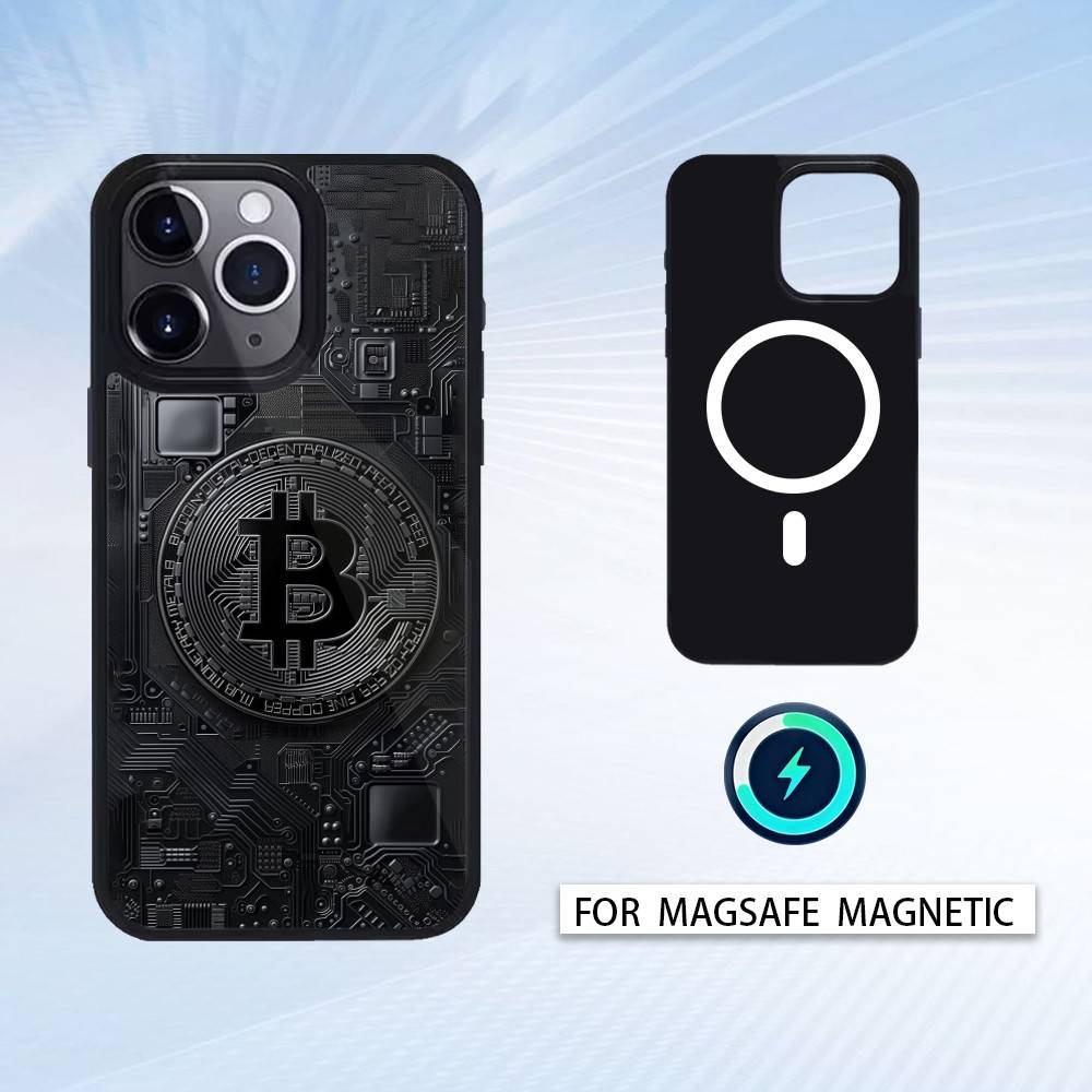 C-Crypto C-Валюта Биткоин BTC Чехол для телефона Для iPhone17,16,15,14,13,12,Pro,Max,Магнитный Для Magsafe Беспроводной зарядки