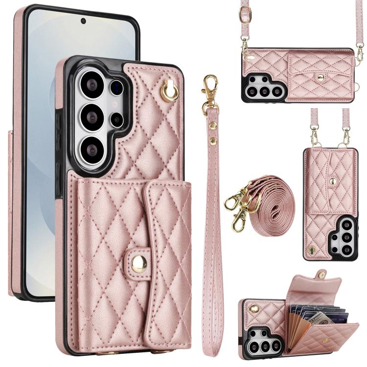Crossbody Rhombic Wallet PU Leather Phone Case For Samsung Galaxy S26 Ultra 5G, Card Slot Anti-Fall Protective Cover