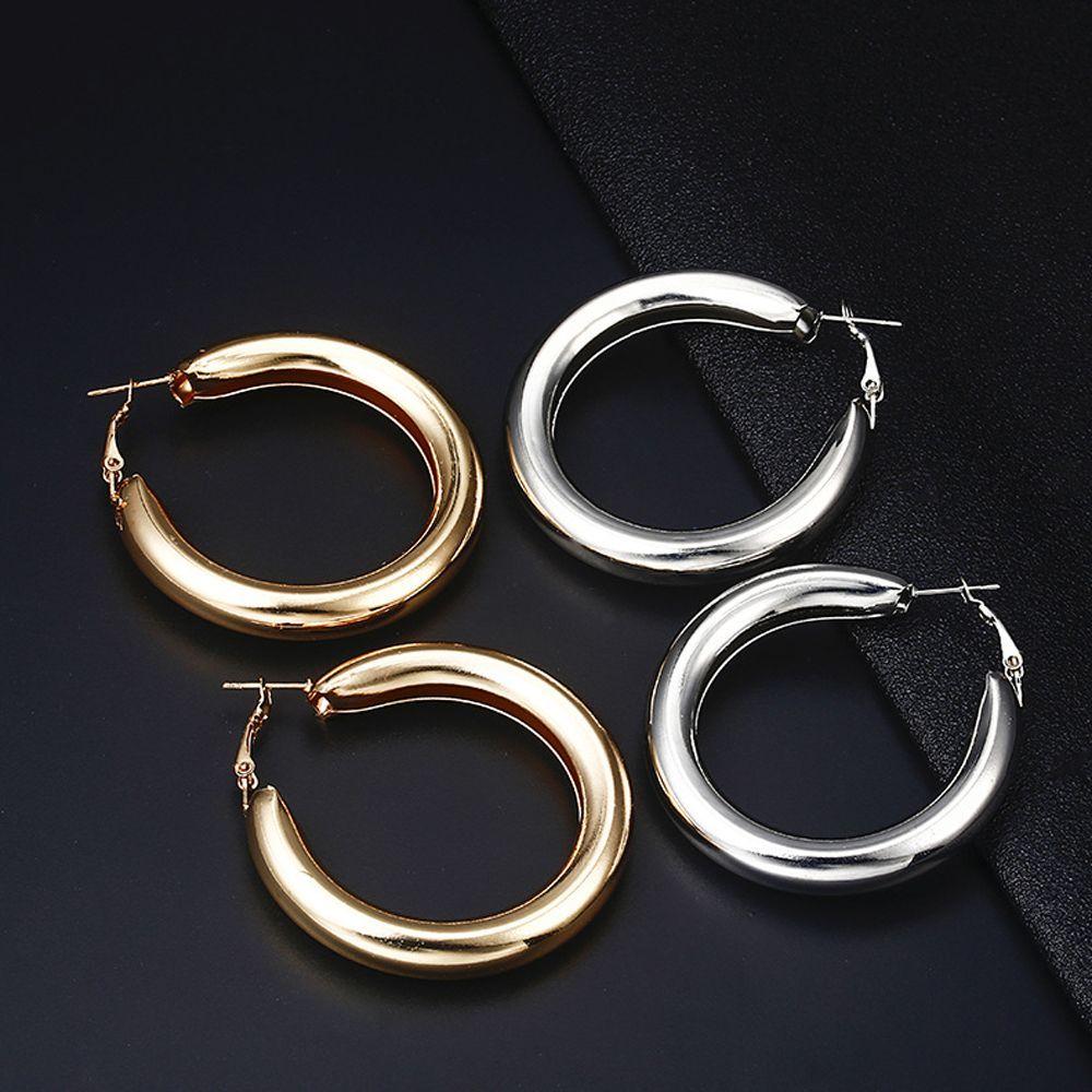 Metal Simple 50mm Thick Tube Minimalist Round Hoop Earrings Jewelry Fashion Big Circle