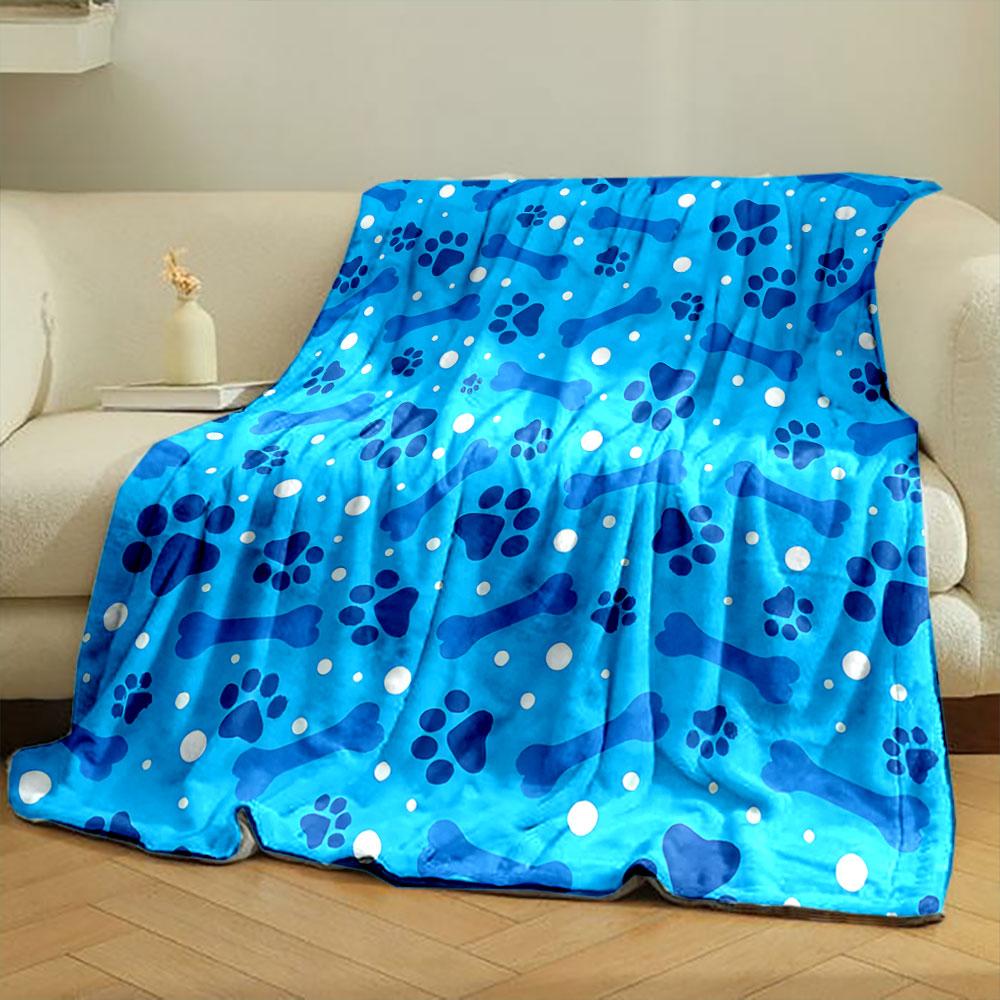 Blue Bone and Paw Print Pattern print blanket soft and cozy perfect for the living room bed sofa or a nap,gift