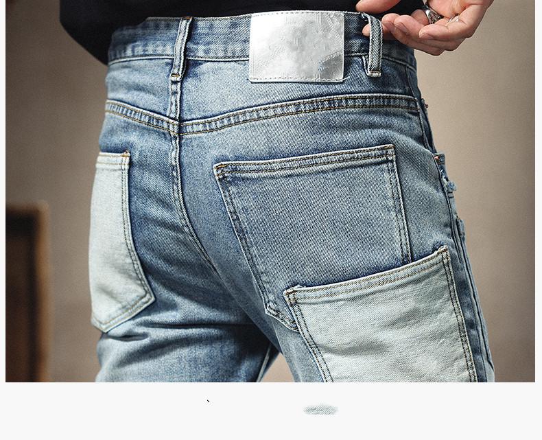 Мужские модные облегающие джинсы в стиле пэчворк с множеством карманов и контрастными цветными заплатками