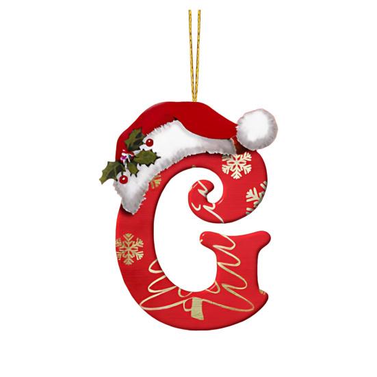 Yousheng 26 букв, елочные украшения, рождественские буквы алфавита с подвеской в виде шапки Санты, акриловое подвесное украшение для домашнего офиса, автомобиля, декор