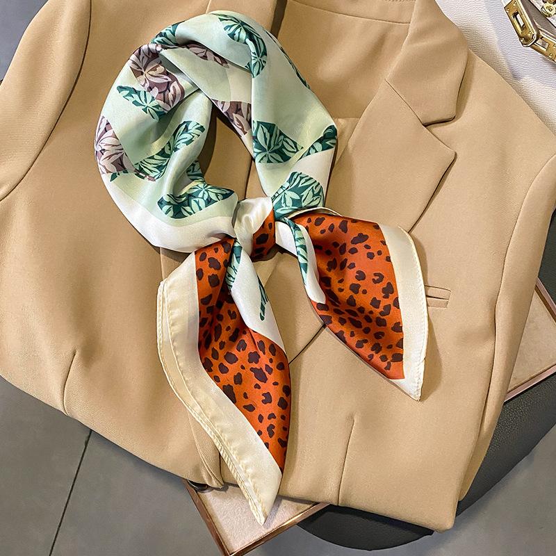 Элегантный леопардовый шарф для леди, модный квадратный шелковый шейный платок, бандана, фуляр, мягкие повязки для волос, женский, новый, буфанда