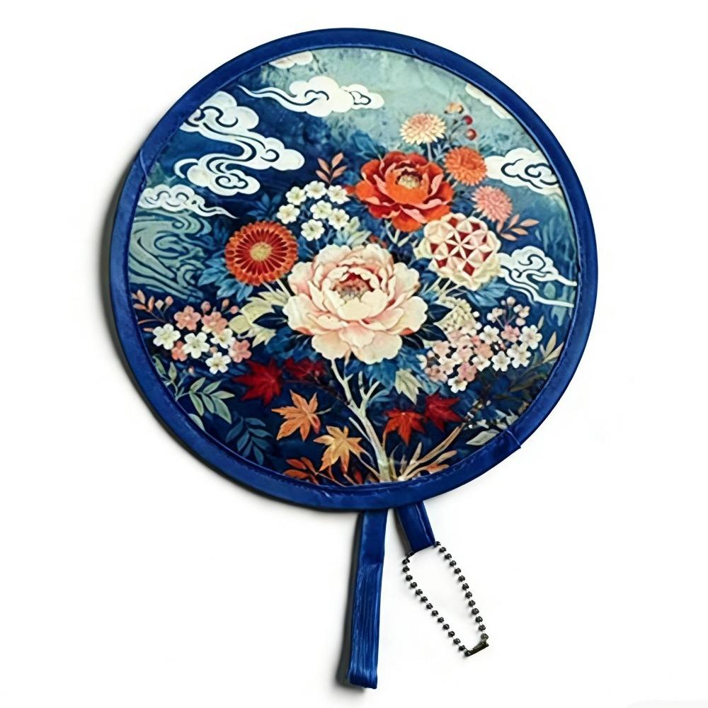 Japanese Style Folding Fan Flower Pattern Collapsible Fan Mini Handheld Fan Beach Use