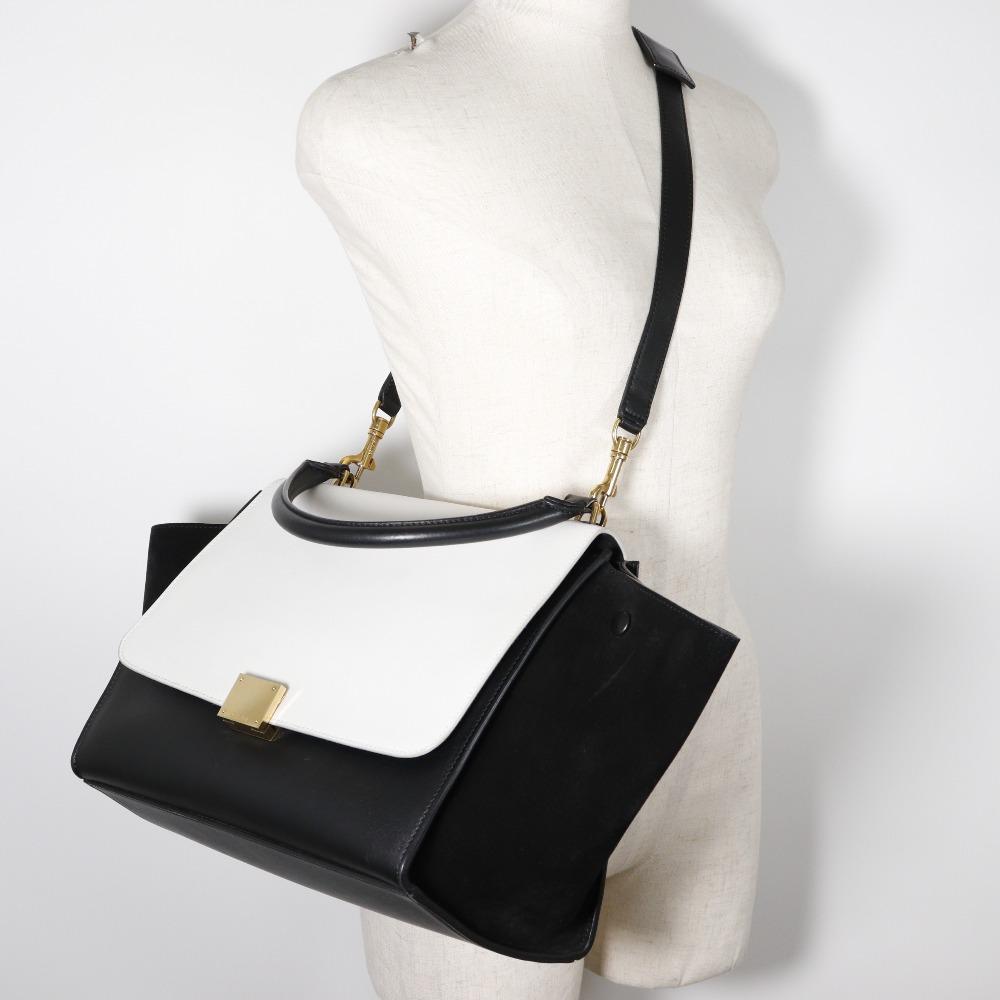CELINE Trapeze Handbag 1695430TA medium Black / white Calfskin/Suede Women Used