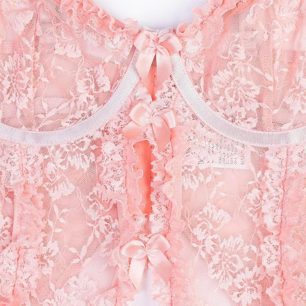 Aduloty Новое сексуальное нижнее белье, розовое кружевное плиссированное кружевное полое свежее и милое маленькое прозрачное платье на подтяжках