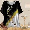 Женская мода повседневная свободная весенняя рубашка женские топы с коротким рукавом с принтом граффити и золотой бабочки