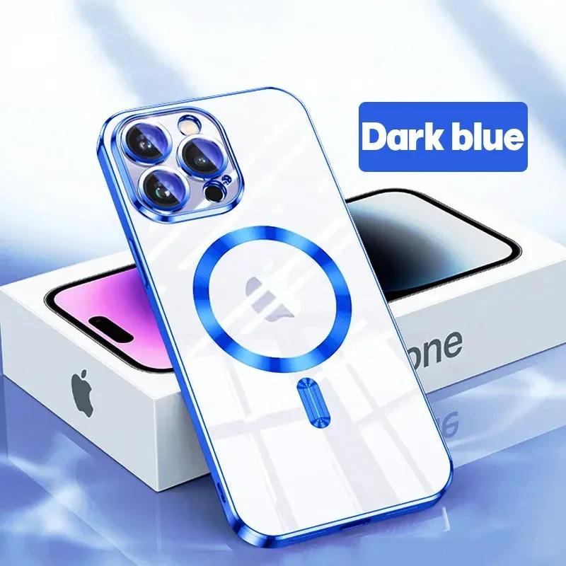 Роскошный чехол для телефона Magsafe с беспроводной зарядкой для iPhone 15 14 13 12 11 Pro Max Plus, прозрачный магнитный гальванический чехол-бампер