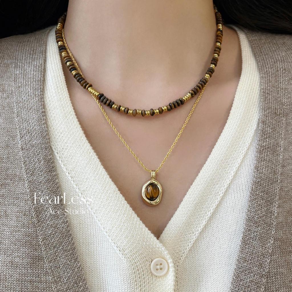 Высококачественное ретро-ожерелье с тигровым глазом для женщин – легкая роскошная цепочка для свитера Майяр, универсальный аксессуар для ключицы на осень/зиму.