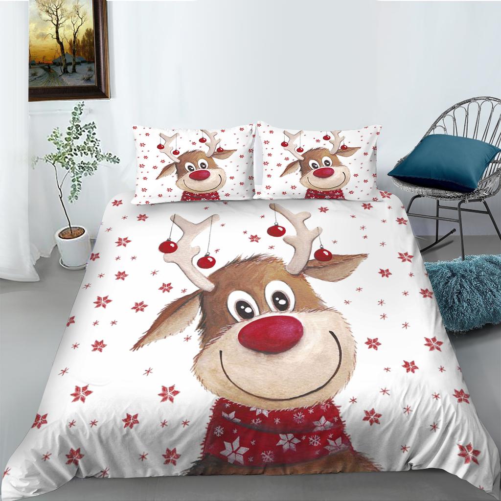 Christmas Home Bedding Set Santa Claus Pattern Bedding Set Bedding Set Quilt Cover Pillow Case Single/Double Bed 2/3 Bedroom Decoration