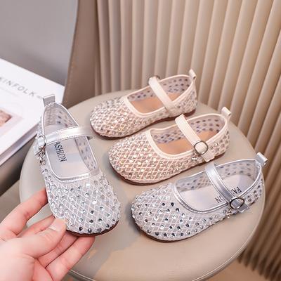 Весна и Лето Новая Мода Стразы Мелкий Вырез Девочки Мягкая Подошва Повседневная Кожаная Обувь
