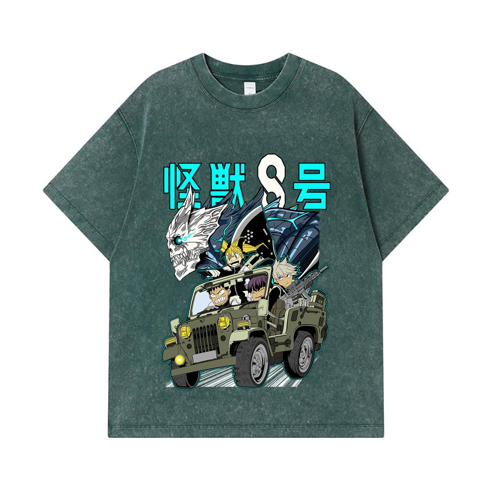 275 GSM Washed T-shirts 100% Cotton Kaiju No 8 V18 Print Unisex Heavy Cotton T Shirt