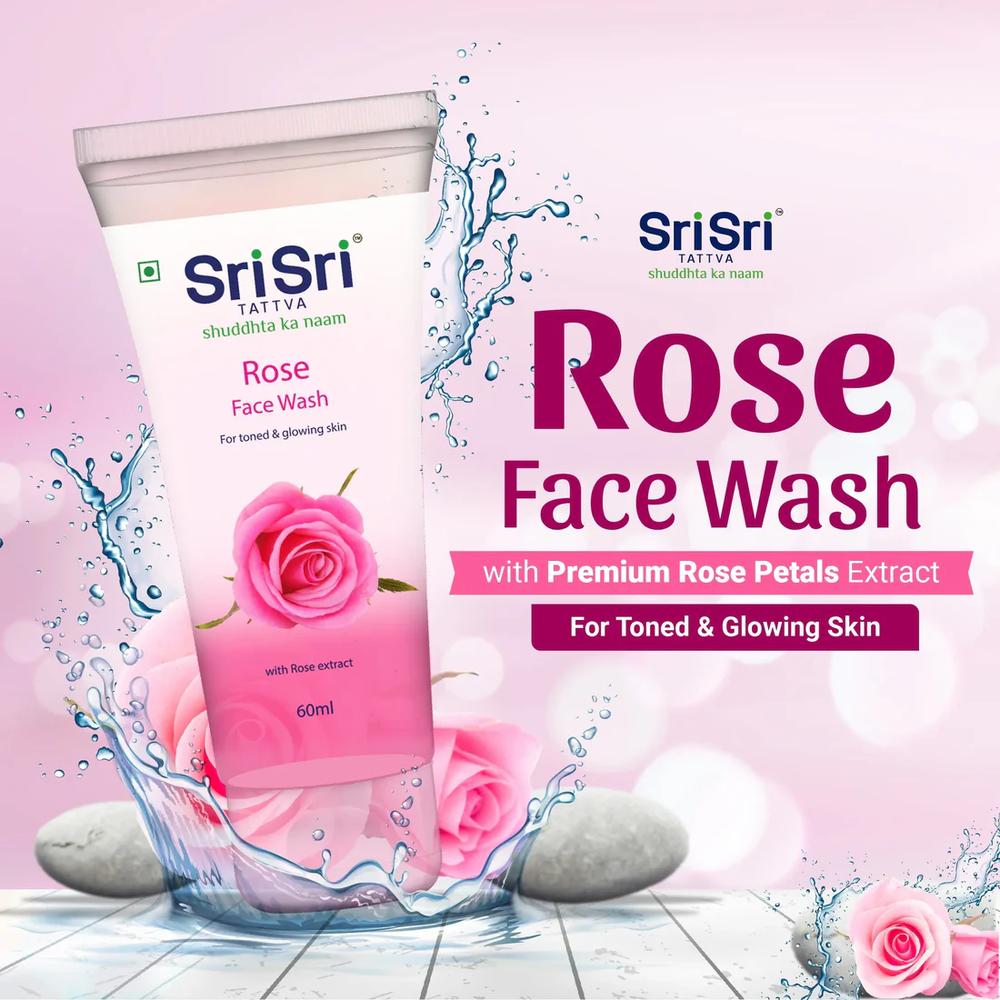 Sri Sri Rose Face Wash - For Toned & Glowing Skin, 60 ml