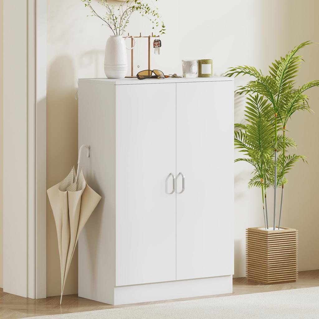 Shoe Cabinet with 2 Doors, 6 Adjustable Shelves, Soft-Close Hinges for 21 Pairs, White