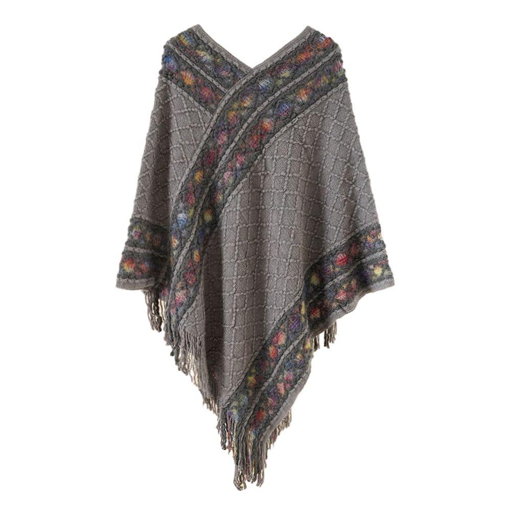 Winter Warm Rhombic Stripe Tassel Shawl Imitation Cashmere Knitting Wraps Women Fashion