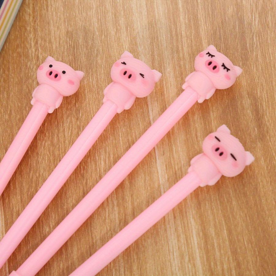 School Season 4pcs 0.5mm Creative Stationery Pink Piggy Gel Pen Cartoon Girl Heart Series Water-based Pen Learning Office Signature Pen