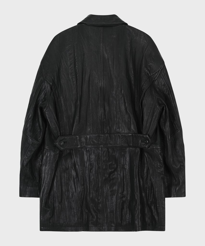 Noirer Crinkle Leather Car Coat (Black)