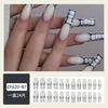 Набор из 24 блестящих ногтей, накладные с клейкими полосками, корейский милый черный дизайн в виде сердца, накладные ногти с полным покрытием для девочек и женщин