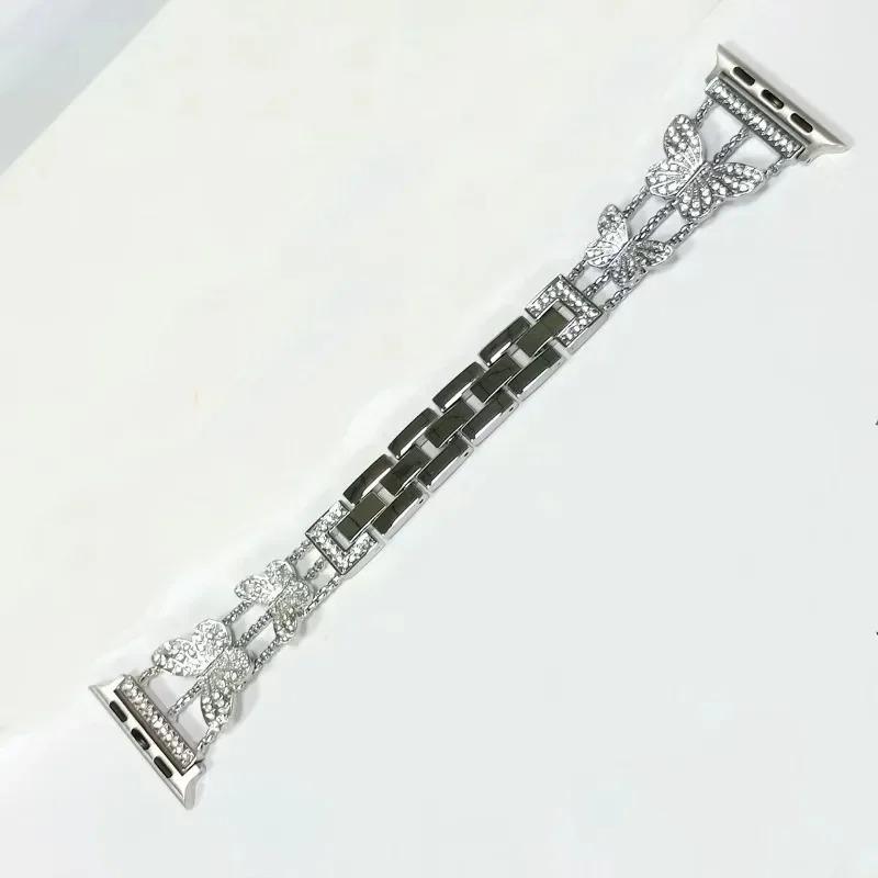 Ремешок для часов, металлический ремешок для Apple Watch, ремешок Ultra, 4 мм, 45 мм, 40 мм, 41 мм, 49 мм, блестящая цепочка-браслет-бабочка для iWatch Series 9, 8, 7, 6, 5 SE 4, 3