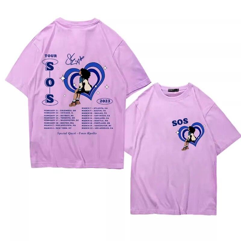 Футболки с принтом Singer SZA SOS Tour, женские винтажные повседневные футболки из чистого хлопка унисекс, летняя уличная модная футболка большого размера