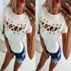 Elegant Sexy Ladies Women's Short Sleeve Cross Lace Up Bodycon Blouse Tops Slim T-shirt
