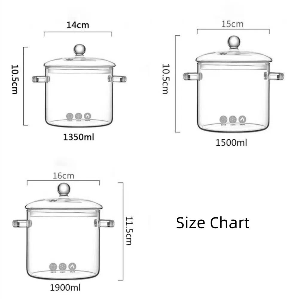 Стеклянная кастрюля для супа с ручкой, миска из высокопрочного боросиликатного стекла, прозрачная кастрюля для приготовления пищи, индукционная газовая плита