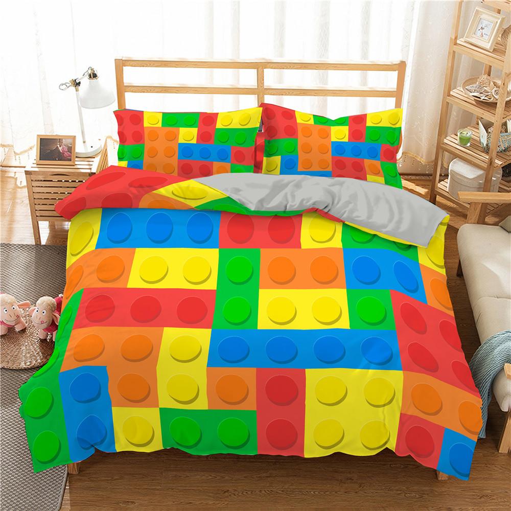3D Building Block Pattern Duvet Cover Set Bedroom Polyester Quilt Cover Bedding Set With Pillowcase Home Decor King Queen Size
