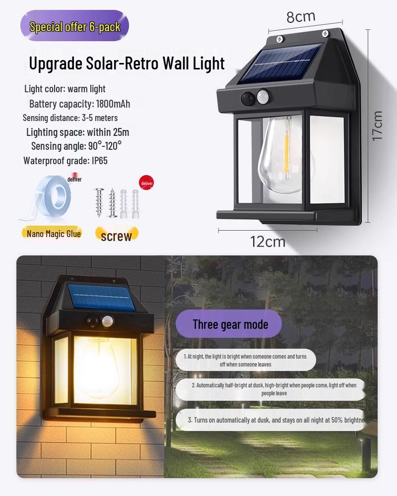 Солнечный уличный водонепроницаемый настенный светильник для двора, входа на виллу и садового патио