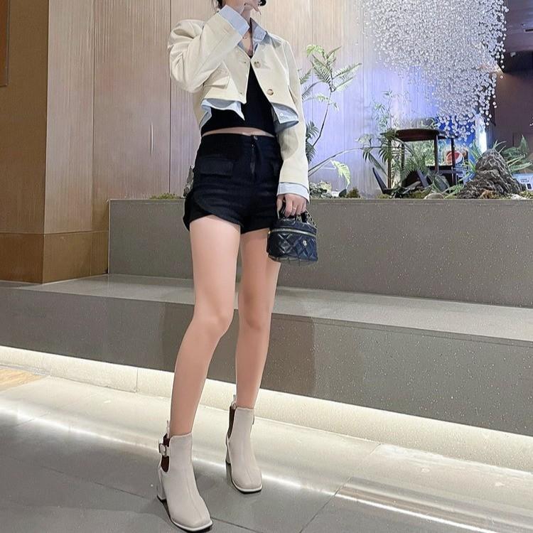 Модные однотонные ботинки осень-зима для женщин с квадратным каблуком 2024 года, высококачественные модные женские ботильоны с квадратной головкой для отдыха на открытом воздухе