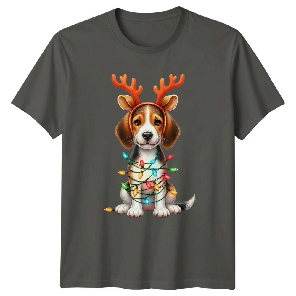 Beagle Puppy Christmas Lights Dog Animals Unisexs TShirt Unisexs Tee Festive