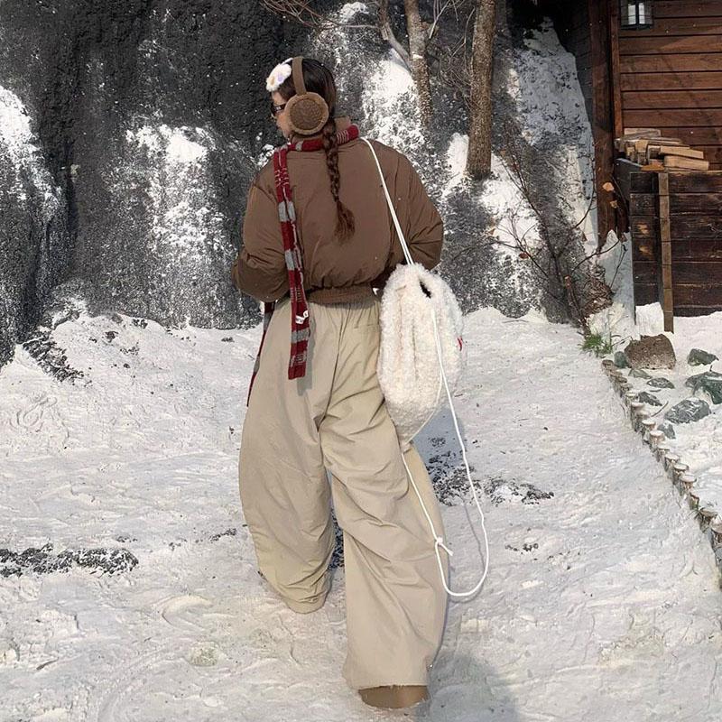 Винтажные брюки широкие женские зимние утепленные с плюшевой подкладкой теплые брюки женские с высокой талией мешковатые спортивные штаны