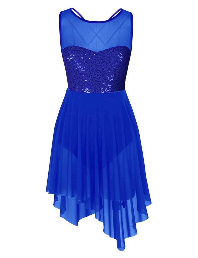 Женское танцевальное платье без рукавов с блестящими блестками, платье-трико для фигурного катания, художественной гимнастики, лирического балета, танца