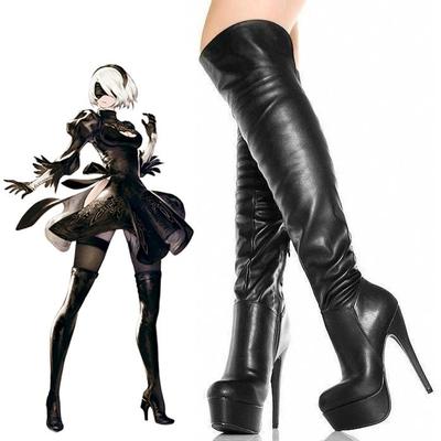 Ботинки в стиле аниме для ролевых игр NieR Automata 2B A2 9S, обувь для косплея, длинные сапоги, обувь на высоком каблуке, размер 36, 37, 38, 39, 40, 41, 42