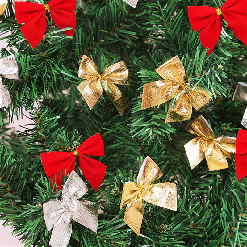 12PCS 5Cm Bow Christmas Decorations New Year Holiday Party Red Gold Silver Tree Bowknots Bows Xmas Ornament Party Home Navidad