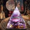 Handmade Orgonite Pyramid 60mm Amethyst Crystal Sphere with Amethyst Natural Cristal Stone Orgone Energy Healing
