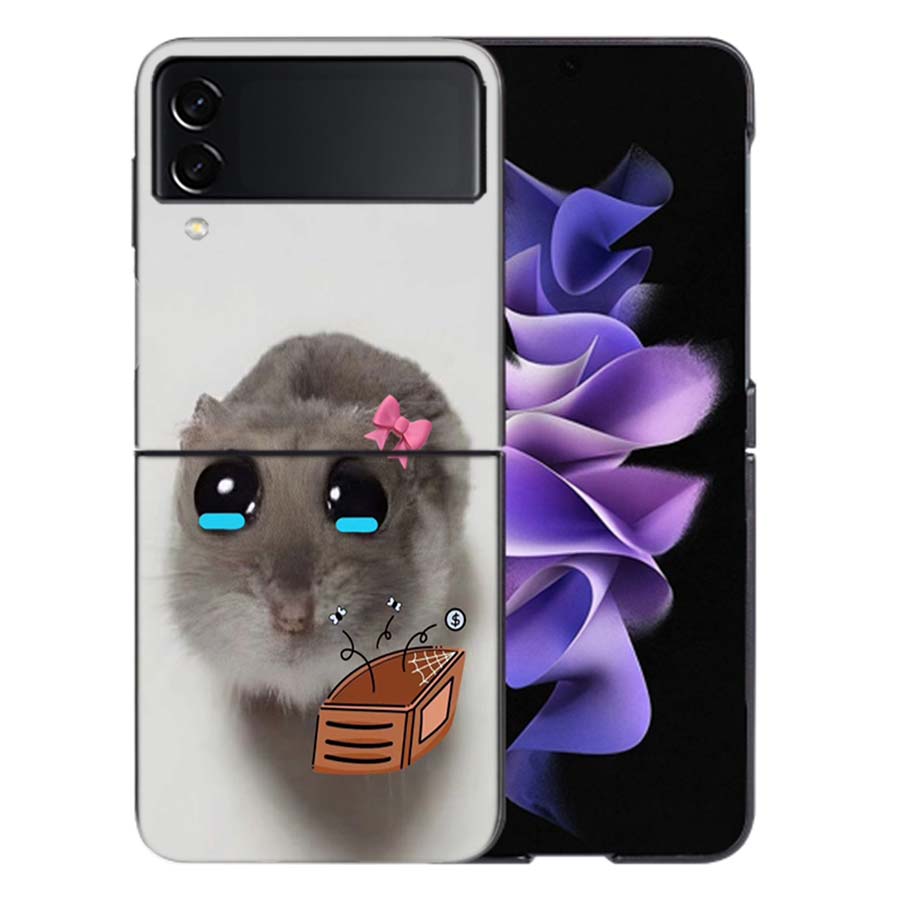 Смешной грустный хомяк Мем Чехол для Samsung Z Flip7 6 Galaxy Чехол Ударопрочный Z Flip5 Z Flip3 4 5G Жесткая крышка Телефон ТПУ ПК Жесткий Забавный