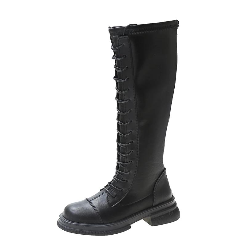 Long Boots Women's 2024 New Heightened Elastic Boots Thick-soled Knight Boots But Knee-length Lace-up Women Women Shoes