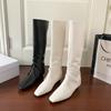 Женские демисезонные сапоги-трубы молочного цвета с квадратным носком и скрытой платформой, новые осенне-зимние сапоги, универсальные сапоги из тонкой маслянистой кожи для женщин