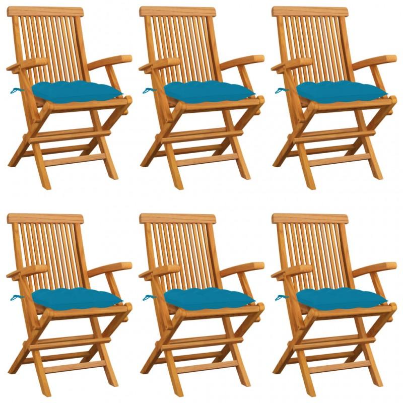 Day and Night - Day and Night Garden Chairs 6 Units Teak Wood with Light Blue Cushions