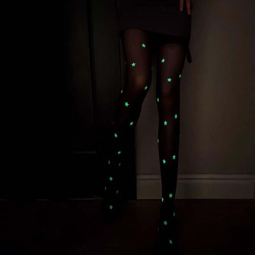 Glow In The Dark Printing Tights Heart Pattern Sexy Pantyhose Seamless Luminous Pantyhose Girl